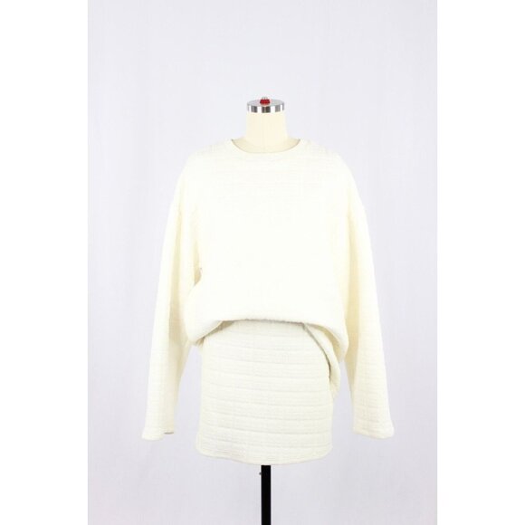NWOT ZARA Ivory White Plush Quilted Jersey Sweatshirt Mini Skirt Set, Size M/L - Picture 1 of 12
